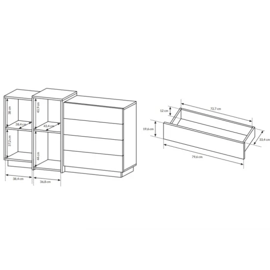 Комод 3Д / 3D 2-дверний з 4 шухлядами 2D4S/160 Білий/дуб крафт золотий Ш160xВ94 см. 6