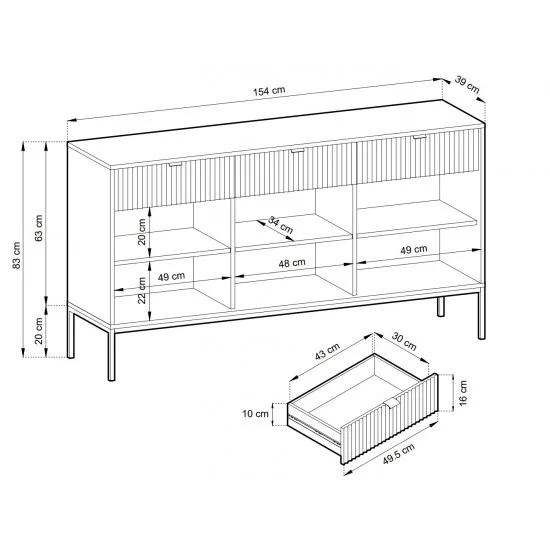 Комод Нова / Nova 3-дверний з 3 шухлядами і золотими ніжками KSZ154 Чорний 154х39х83 см. 2