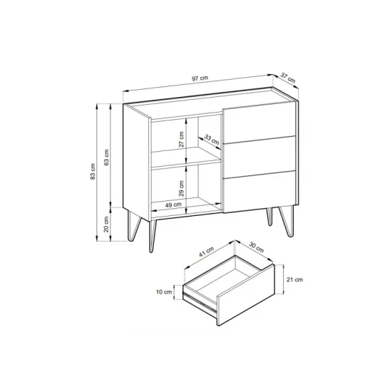 Комод Гармония/Harmony 1-дверный с 3 ящиками и золотыми ножками KSZ97 Черный/черный мрамор роял Ш97xВ83 см. 3