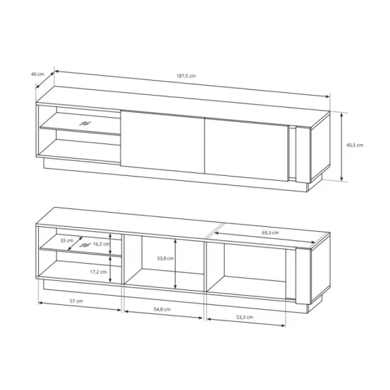 Тумба под телевизор Арко/Arco 2-дверная 2D/187 Белый глянец/дуб грандсон Ш187xВ46 см. 4