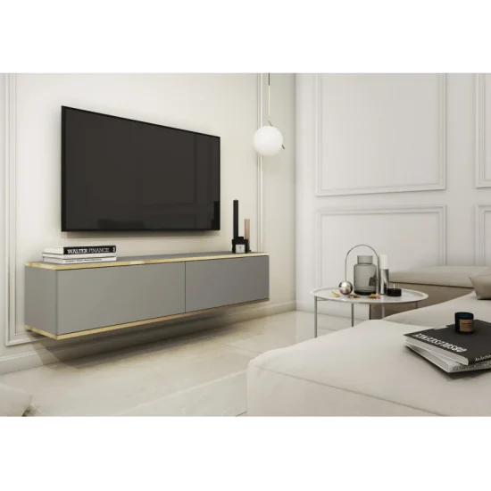 Тумба под телевизор навесная Оро/Oro 2-дверная RTV135 Серый Ш135xВ30 см. 1