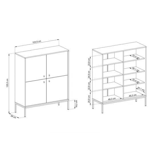 Комод высокий Моно/Mono 4-дверный с черными ножками MK104 Бежевый песочный Ш103xВ125 см. 3