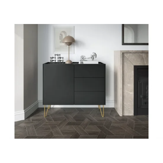 Комод Гармония/Harmony 1-дверный с 3 ящиками и золотыми ножками KSZ97 Черный/черный мрамор роял Ш97xВ83 см. 6