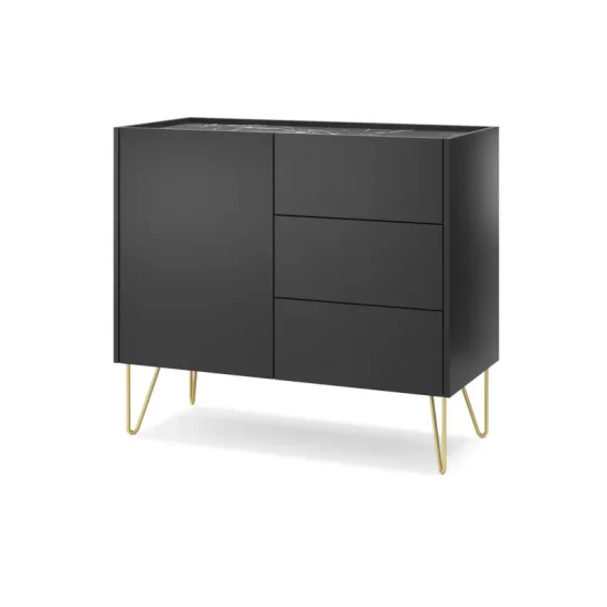 Комод Гармония/Harmony 1-дверный с 3 ящиками и золотыми ножками KSZ97 Черный/черный мрамор роял Ш97xВ83 см. 5