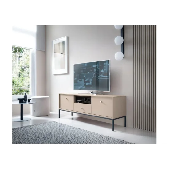 Тумба під телевізор Моно / Mono 2-дверна з 1 шухлядою та чорними ніжками MRTV154 Беж пісочний Ш153xВ56 см. 12