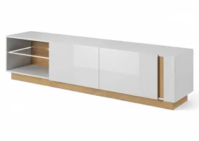 Тумба под телевизор Арко/Arco 2-дверная 2D/187 Белый глянец/дуб грандсон Ш187xВ46 см.