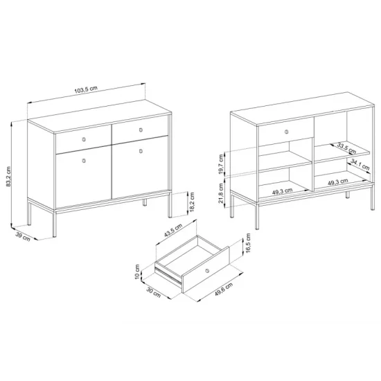 Комод Моно/Mono 2-дверный с 2 ящиками и черными ножками MKSZ104 Бежевый песочный Ш103xВ83 см. 4
