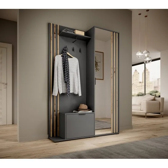 Прихожая с зеркалом Нелли / Nelly 2-дверная Графит/дуб артизан 131х191х40 см. 2