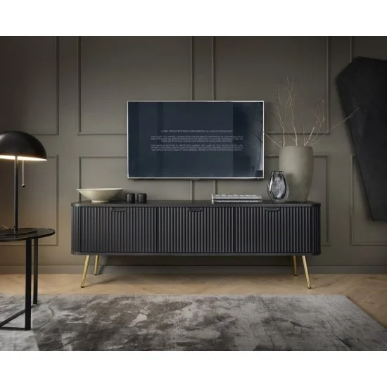 Тумба под телевизор Зова/Zova 3-дверная с золотыми ножками RTV168 Черный 168х39х56 см. 2