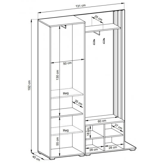Прихожая с зеркалом Нелли / Nelly 2-дверная Графит/дуб артизан 131х191х40 см. 3