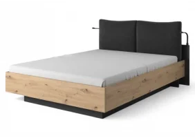 Кровать двуспальная (каркас) Нест/Nest 160 с мягким изголовьем Дуб артизан/антрацит 160x200 см.