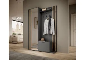 Прихожая с зеркалом Нелли / Nelly 2-дверная Графит/дуб артизан 131х191х40 см.