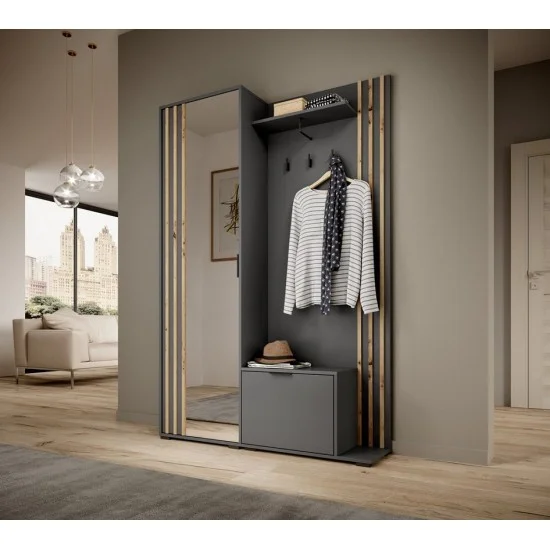 Прихожая с зеркалом Нелли / Nelly 2-дверная Графит/дуб артизан 131х191х40 см. 1