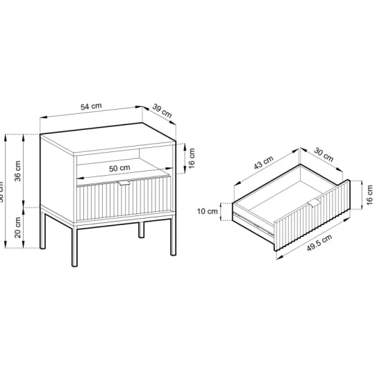 Тумба прикроватная Нова/Nova с 1 ящиком и черными ножками S54 Серый Ш54xВ56 см. 3