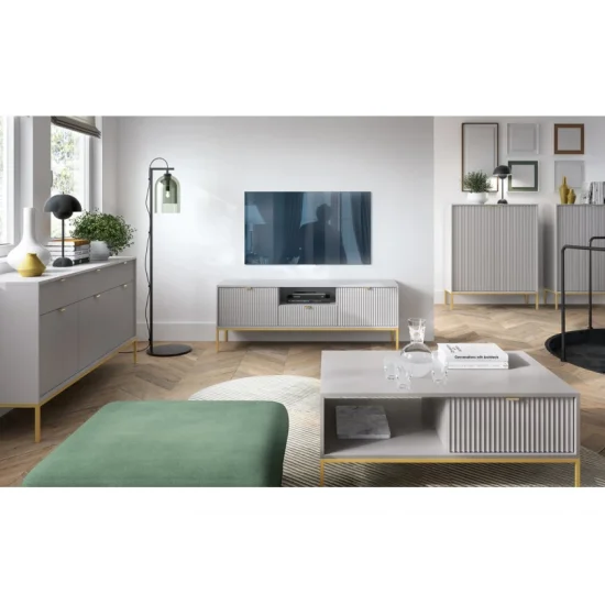 Комод Нова / Nova 3-дверний з 3 шухлядами і золотими ніжками KSZ154 Сірий Ш154xВ83 см. 5