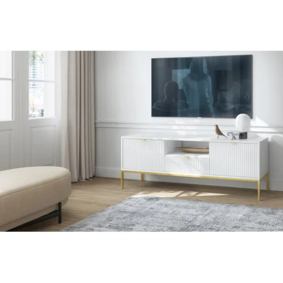 Тумба під телевізор Нова / Nova 1-дверна з 2 ящиками і золотими ніжками RTV154 Білий Ш154xВ56 см. 4