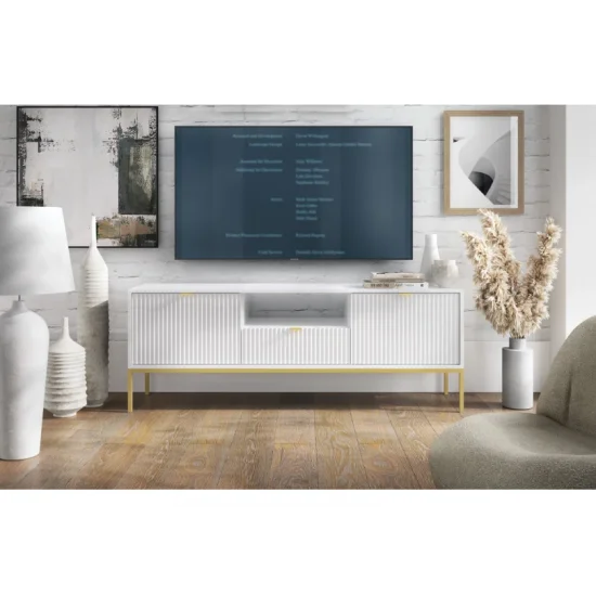 Тумба під телевізор Нова / Nova 1-дверна з 2 ящиками і золотими ніжками RTV154 Білий Ш154xВ56 см. 11