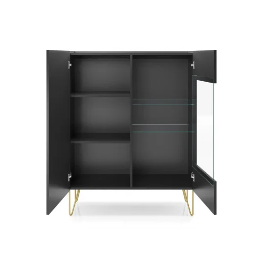 Витрина Гармони/Harmony 2-дверная с золотыми ножками WT97 Черный/черный мрамор роял Ш-97xВ-122 см. 3