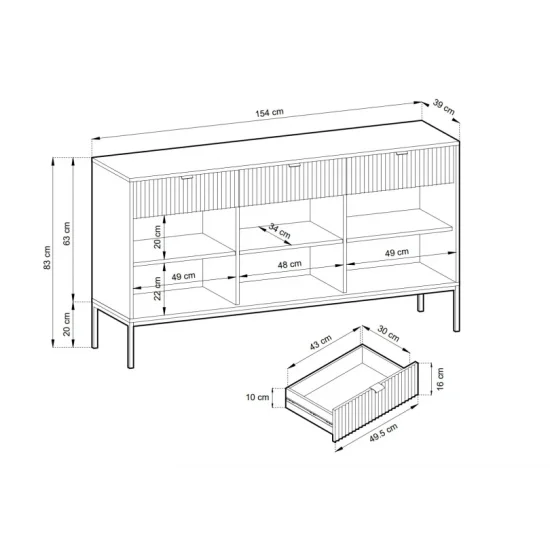Комод Нова / Nova 3-дверний з 3 шухлядами і золотими ніжками KSZ154 Сірий Ш154xВ83 см. 2