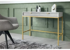 Стол туалетный Нова/Nova с 2 ящиками и золотыми ножками T104 Серый 50x104x77 см.