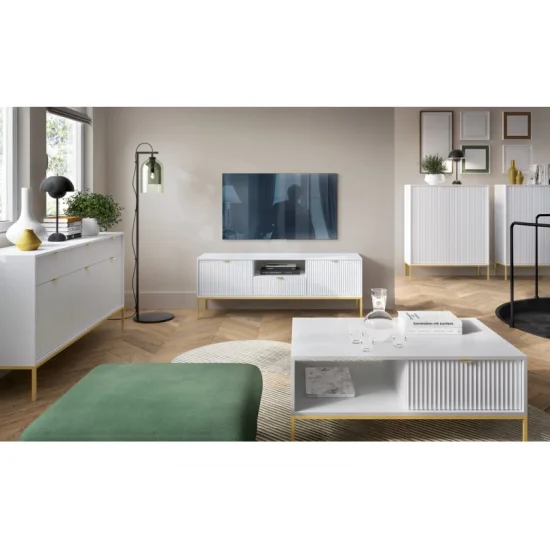 Тумба під телевізор Нова / Nova 1-дверна з 2 ящиками і золотими ніжками RTV154 Білий Ш154xВ56 см. 7