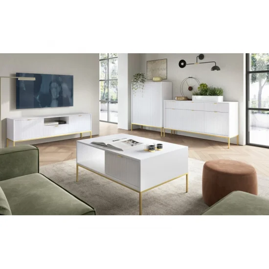 Тумба під телевізор Нова / Nova 1-дверна з 2 ящиками і золотими ніжками RTV154 Білий Ш154xВ56 см. 10