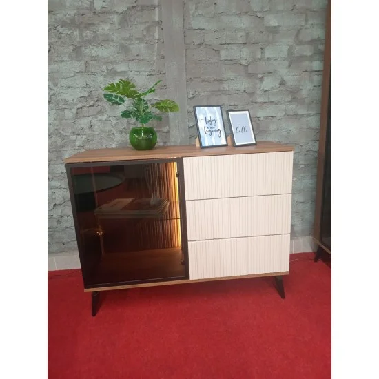 Комод с подсветкой Вичи / Vici KSZ103 1-дверный 39х80х103 см. с 3 ящиками Орех/кашемир  8