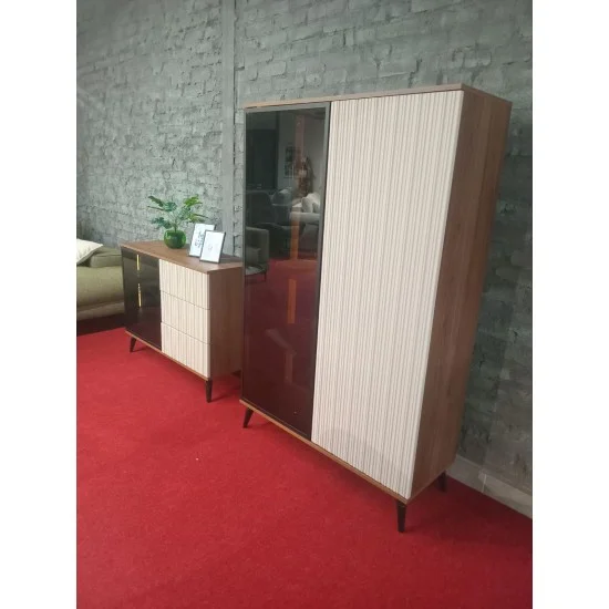 Комод с подсветкой Вичи / Vici KSZ103 1-дверный 39х80х103 см. с 3 ящиками Орех/кашемир  9