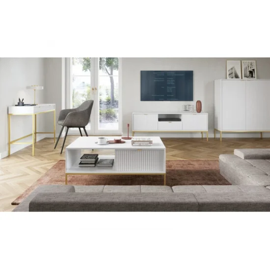 Тумба під телевізор Нова / Nova 1-дверна з 2 ящиками і золотими ніжками RTV154 Білий Ш154xВ56 см. 8