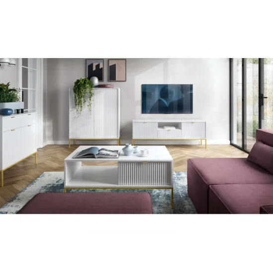 Тумба під телевізор Нова / Nova 1-дверна з 2 ящиками і золотими ніжками RTV154 Білий Ш154xВ56 см. 9