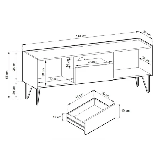 Тумба под телевизор Гармония/Harmony 1-дверная с 2 ящиками и золотыми ножками RTV144 Черный/черный мрамор роял Ш144xВ55 см. 3