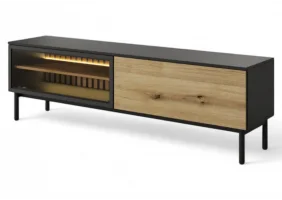 Тумба под телевизор с подсветкой Ланг/Lang 2-дверная 2D/180 Черный/дуб эвок Ш179xВ54 см.