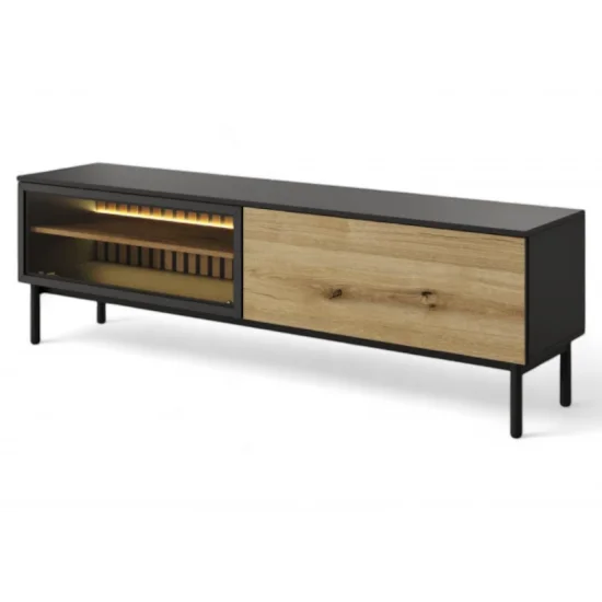 Тумба под телевизор с подсветкой Ланг/Lang 2-дверная 2D/180 Черный/дуб эвок Ш179xВ54 см. 1