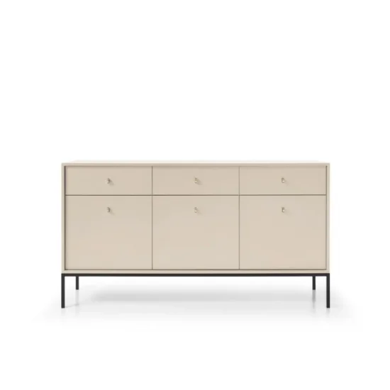 Комод Моно/Mono 3-дверный с 3 ящиками и черными ножками MKSZ154 Бежевый песочный Ш153xВ83 см. 6