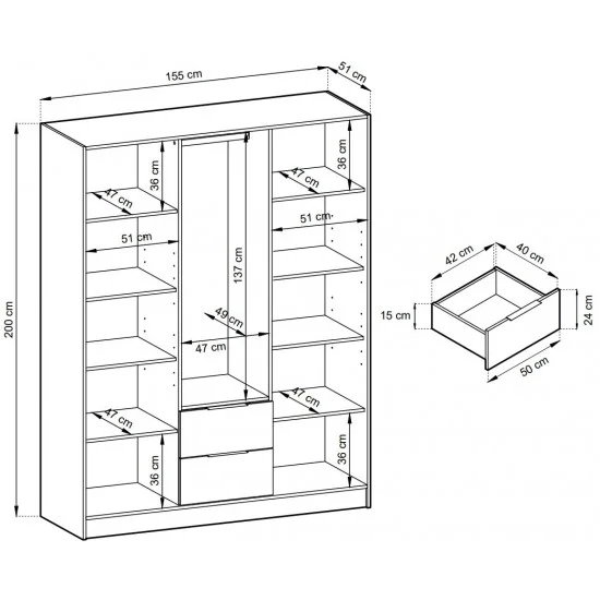 Шафа для одягу Неллі / Nelly 3D 3-дверна Графіт/дуб артизан 155х51х200 см. 3