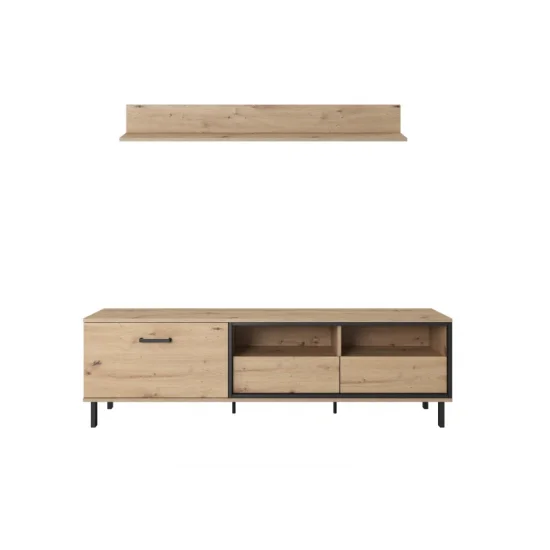 Тумба под телевизор с полкой Нест/Nest 1-дверная с 2 ящиками 1D2S/165 Дуб артизан/антрацит Ш165xВ49 см. 2
