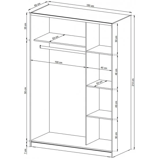 Шафа-купе Міка II / Mika II 150 2-дверна з дзеркалом Білий 150х63х214 см. 3