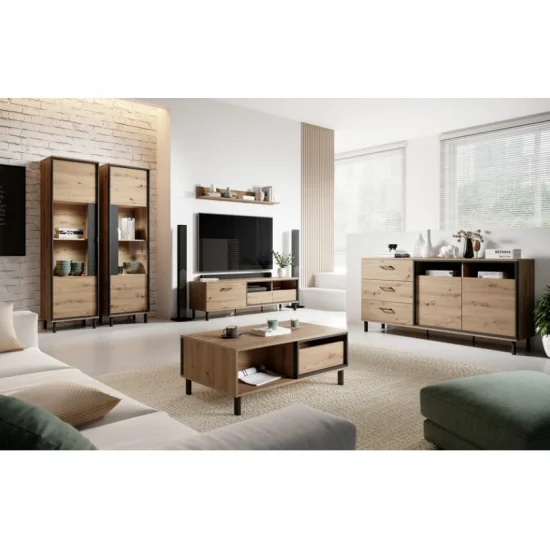 Тумба под телевизор с полкой Нест/Nest 1-дверная с 2 ящиками 1D2S/165 Дуб артизан/антрацит Ш165xВ49 см. 5