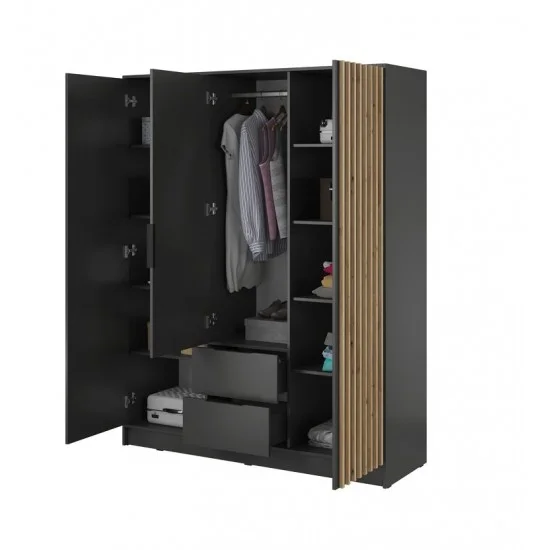 Шафа для одягу Неллі / Nelly 3D 3-дверна Графіт/дуб артизан 155х51х200 см. 2