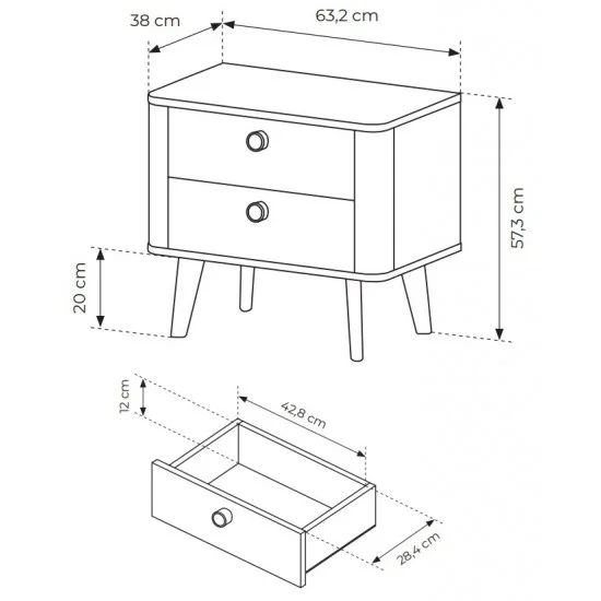 Тумба прикроватная Вики / Viki 2S с 2 ящиками Дуб бариста 3