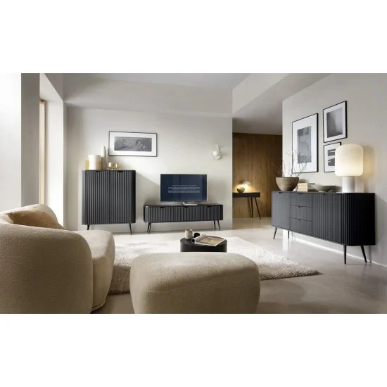 Тумба под телевизор Зова/Zova 3-дверная с черными ножками RTV168 Черный 168х39х56 см. 7