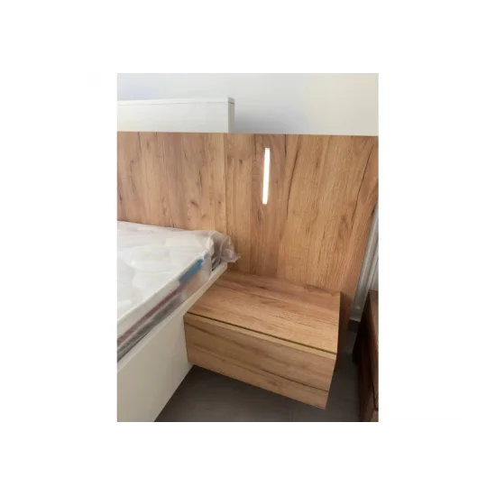 Кровать двуспальная (каркас) 3Д/3D 160 с тумбами и подсветкой Белый/дуб золотой крафт 160x200 см. 5