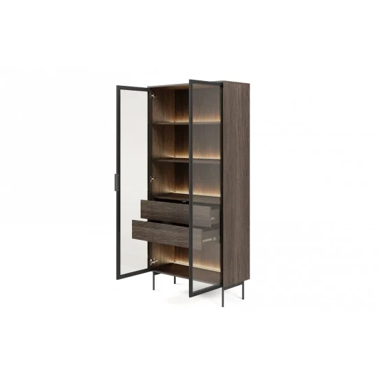 Витрина высокая с подсветкой Луми / Lumi 2D2S/91 2-дверная с 2 ящиками Дуб дунін 6