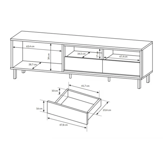 Тумба под телевизор с полкой Нест/Nest 1-дверная с 2 ящиками 1D2S/165 Дуб артизан/антрацит Ш165xВ49 см. 4
