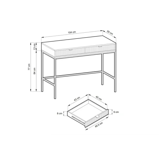 Стіл туалетний Нова / Nova з 2 шухлядами та чорними ніжками T104 Сірий 50x104x77 см. 3