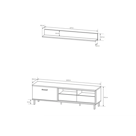 Тумба под телевизор с полкой Нест/Nest 1-дверная с 2 ящиками 1D2S/165 Дуб артизан/антрацит Ш165xВ49 см. 3