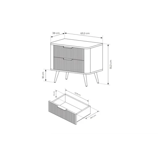 Тумба прикроватная Ланте/Lante с 2 ящиками 2S Бежевый Ш63xВ55 см. 7