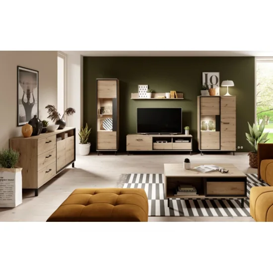 Тумба под телевизор с полкой Нест/Nest 1-дверная с 2 ящиками 1D2S/165 Дуб артизан/антрацит Ш165xВ49 см. 6