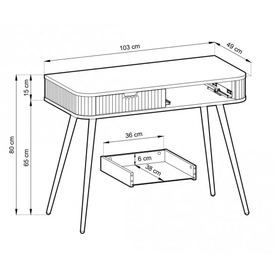 Стіл туалетний Зова / Zova з 2 шухлядами та чорними ніжками T103 Чорний 49х103 см. 3