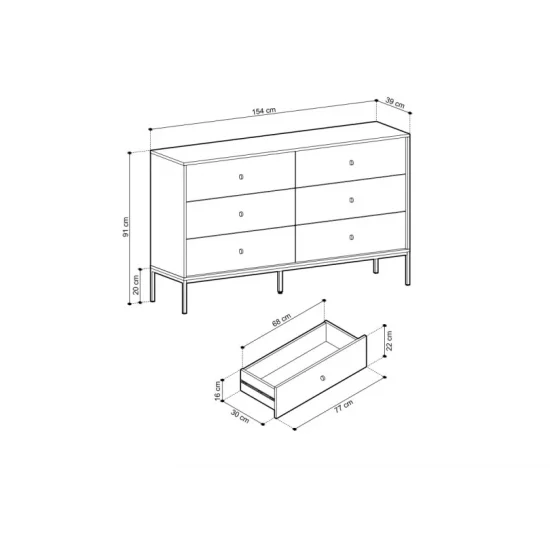 Комод Моно/Mono с 6 ящиками и черными ножками MKS154 Бежевый песочный Ш153xВ91 см. 3